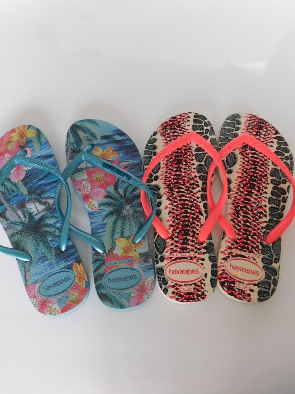 Havaianas Lot of 2 Size 6 Flip flops Tropical Animal Rubber Thong Sandals - Picture 2 of 8